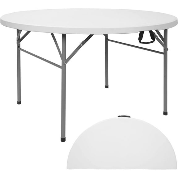 YANG2 Round Folding Card Table, 48" Indoor Outdoor Portable Plastic Kitchen or Camping Picnic Party Wedding Event Table, White
