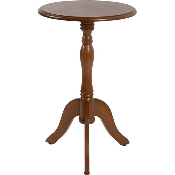 YANG2 Round Small End Table, Wooden Pedestal Side Coffee Tables, Vintage Accent Nightstand for Living Room, Bedroom, Entryway-1-Walnut