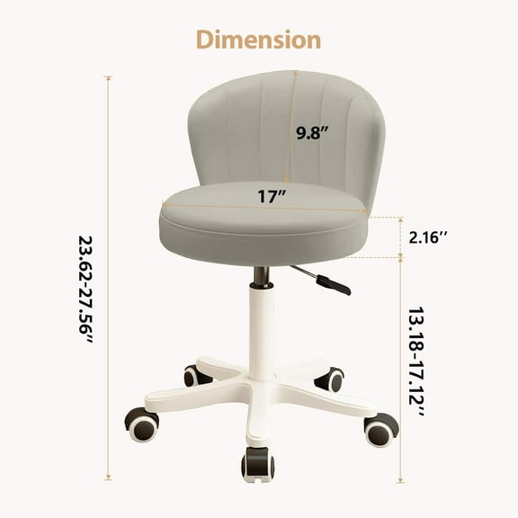 YANG2 Small Desk Chair Round Rolling Chair with Back PU Leather Height Adjustable Swivel Vanity Work Computer Stool Chair for Home Office Bedroom,Grey (Set of 1)