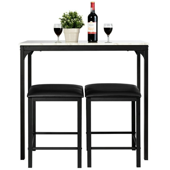 YANG2 Stylish 3PCS Counter Height Dining Set - Faux Marble Tabletop with 2 Comfortable Chairs, Ideal Kitchen Bar Furniture for Modern and Elegant Dining Spaces