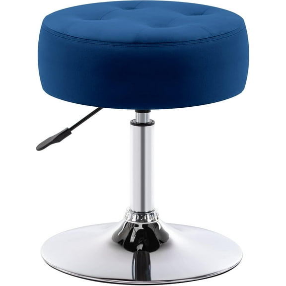 YANG2 Tufted Velvet Vanity Stool, Modern Makeup Stool Vanity Chair Height Adjustable Swivel Stool Round Ottoman for Bedroom Living Room, Dark Blue