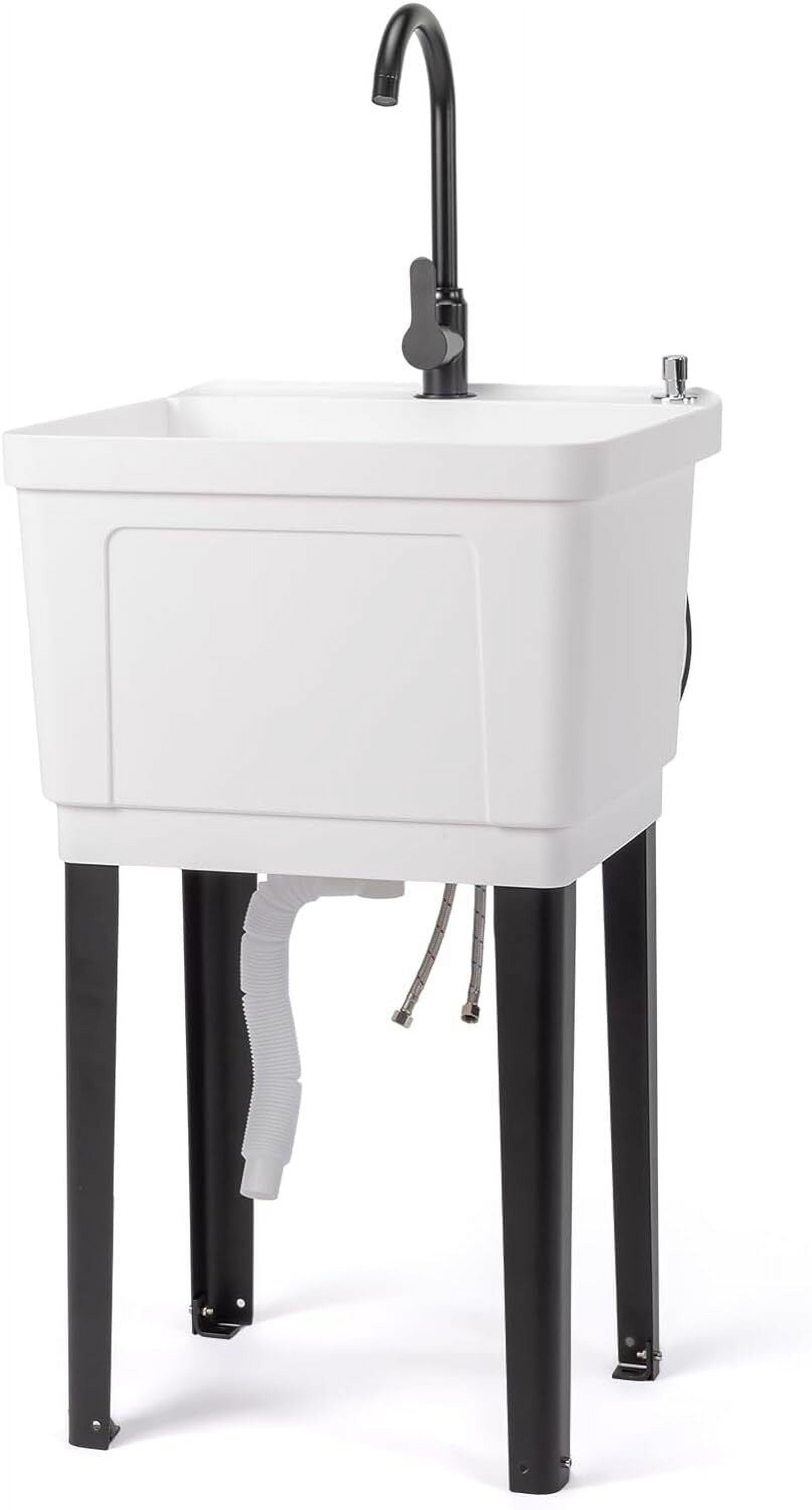 YANG2 Utility Sink Laundry Tub for Washing Room with Stainless Steel Faucet Space Save,19.7"W x 18.9"D x 46.9"H