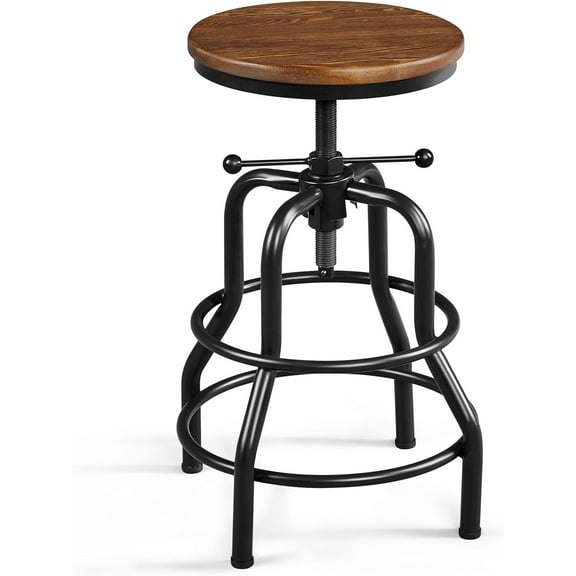 YANG2 Vintage Industrial Bar Stool Metal Counter-Height Rustic Round Wood Barstool for Kitchen Restaurant Brown
