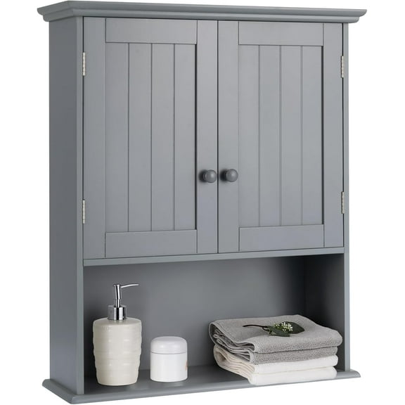 YANG2 Wall Mounted Medicine Cabinets, 2-Door Bathroom Storage Cabinet with Adjustable Shelf, Over The Toilet Medicine Cabinets for Living Room, Laundry Room, Kitchen, Cupboard (Gray)