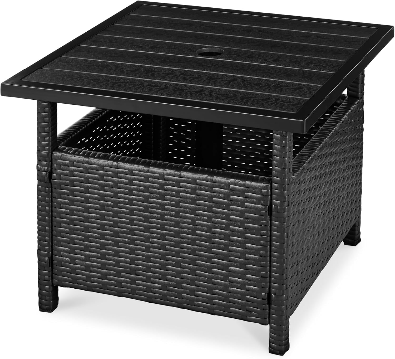 YANG2 Wicker Side Table with Umbrella Hole, Square PE Rattan Outdoor ...