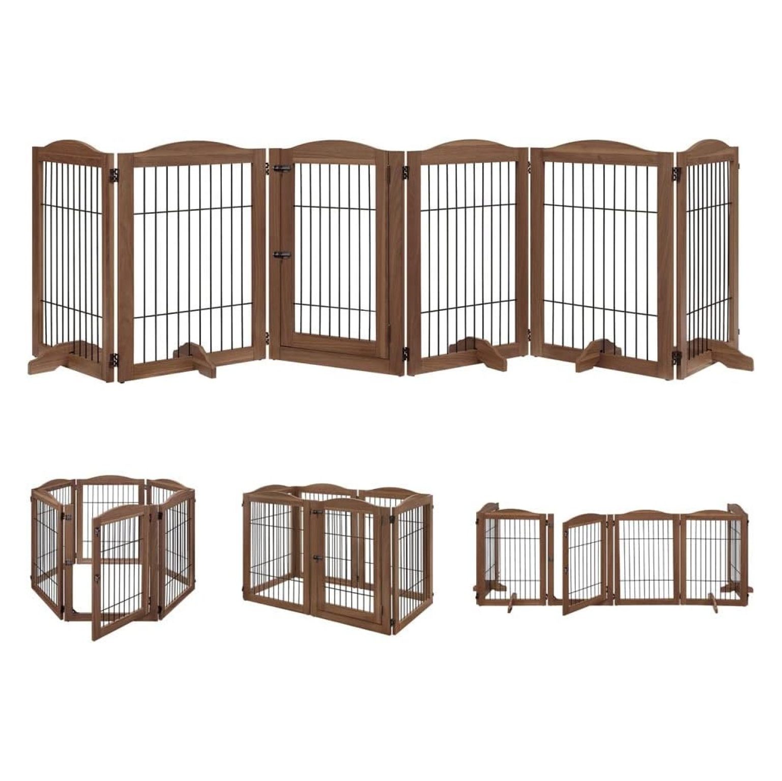 YANG97 132” Extra Wide Dog Gate and Pet Playpen, Standing Tall Dog Fence with Walk Through Door