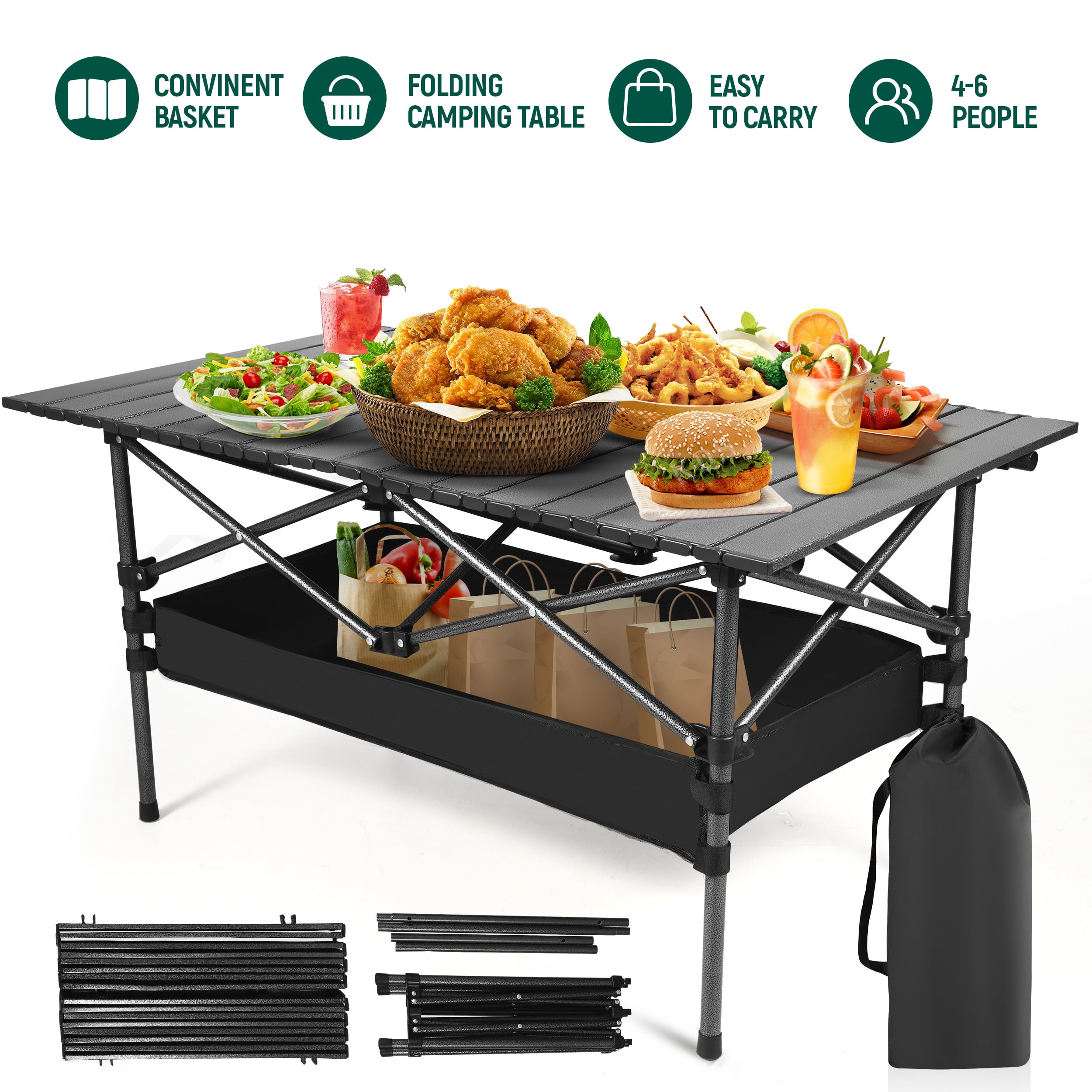 AMTPM Folding Camping Table Portable Outdoor Table(No Net Bag), Lightweight 0.5mm Steel Lightweight Camping Table,   for Indoor & Outdoor Picnic Hiking, Backpacking, Beach，37"x 22"