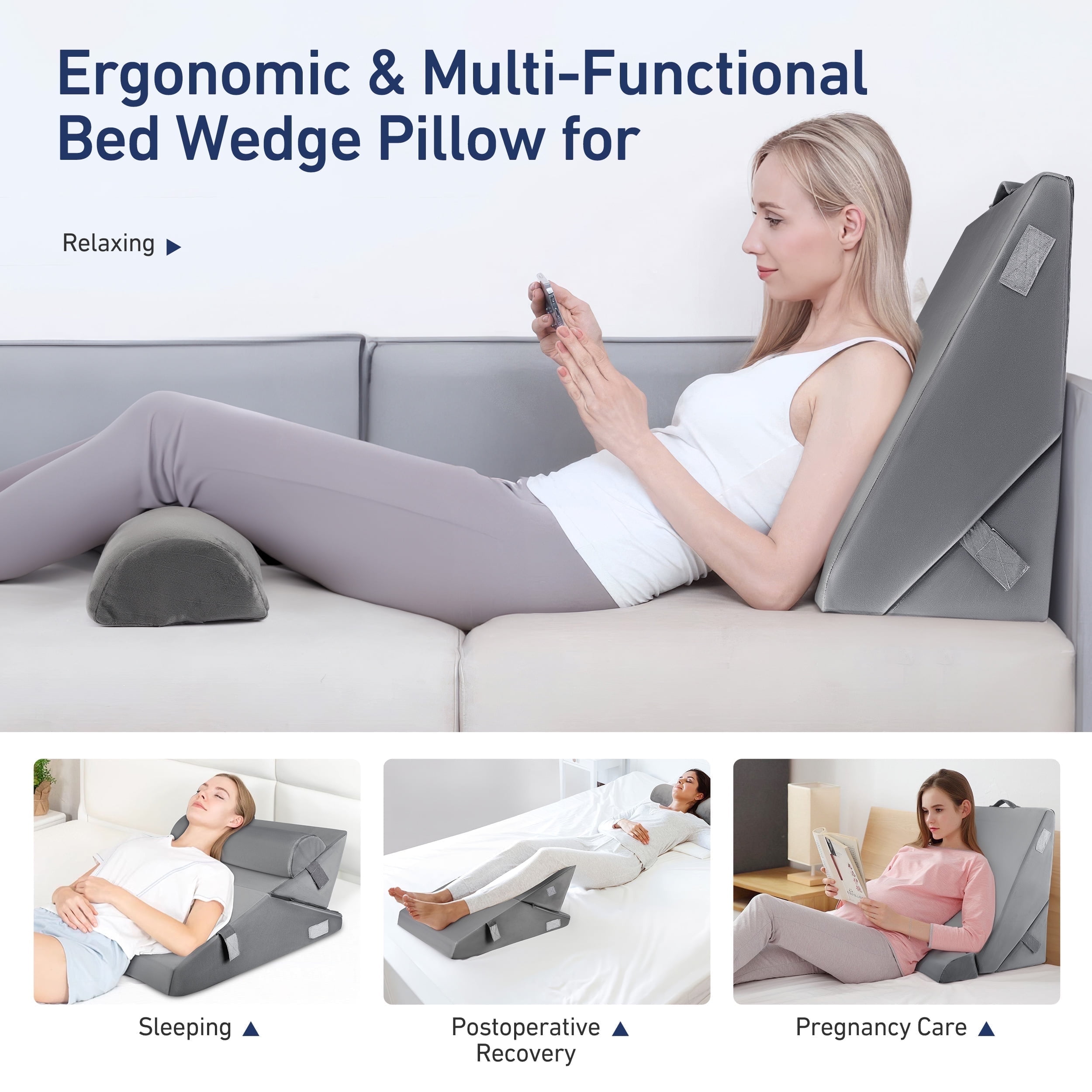 AMTPM Bed Wedge Pillow Set - 3PC 25D Memory Foam, 12 Adjustable Modes for Post-Op Recovery, Neck/Back/Leg Pain & Acid Reflux Relief, Ergonomic Support for Sleeping/Sitting