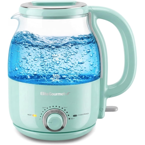 YANGLI 1.2L Electric Glass Kettle, 1200W Fast Boil, Adjustable Temperature Control & Keep Warm, BPA-Free Borosilicate Glass, Auto Shut-Off, 360 Cordless Base, Mint