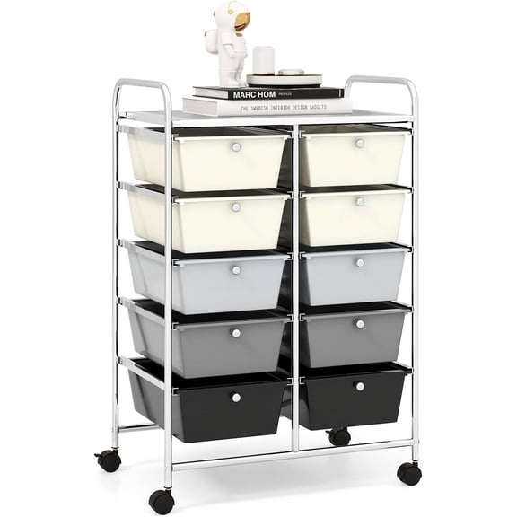 YANGLI 10-Drawer Rolling Storage Cart, Lockable Wheels, Craft & Art Supply Organizer for Studio & Home