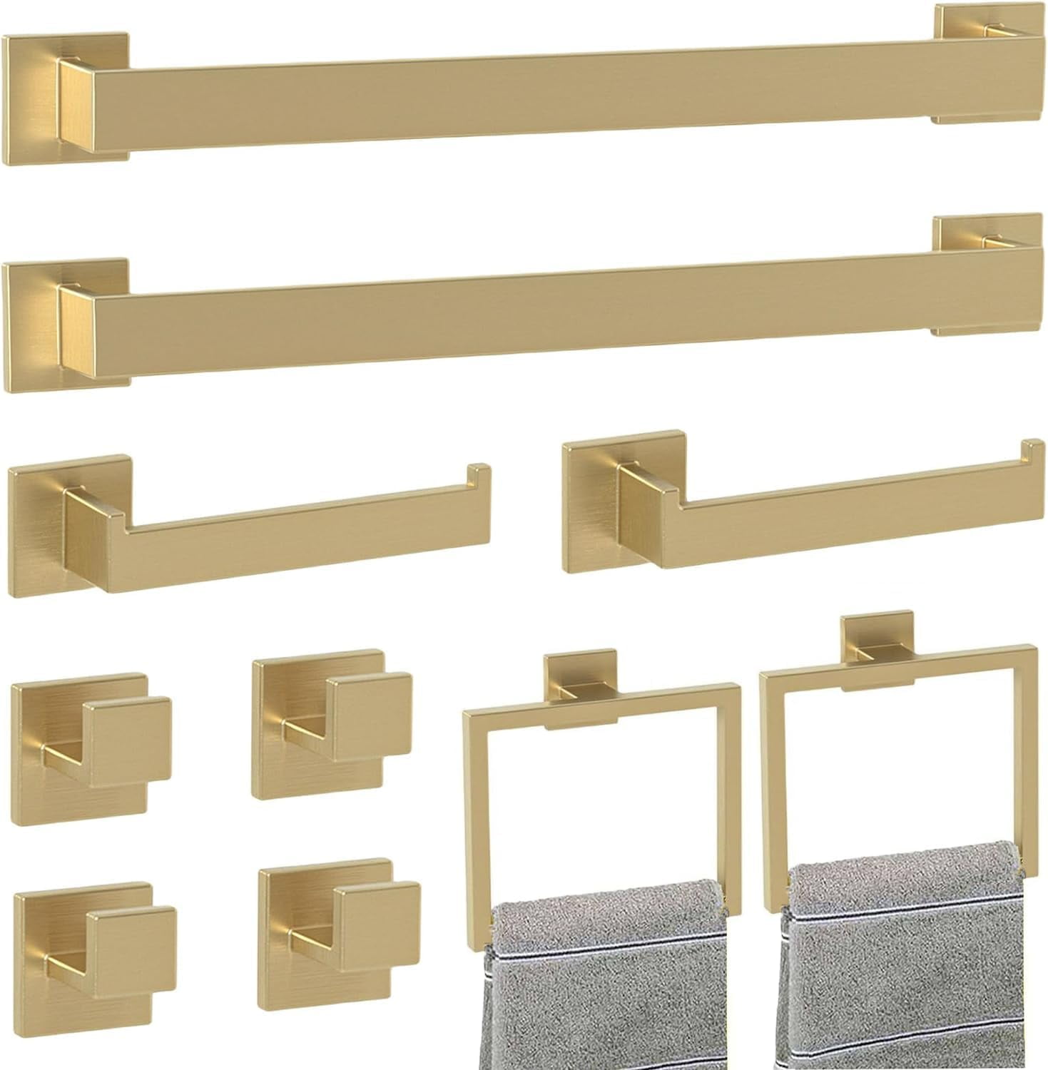 YANGLI 10-Piece Gold Bathroom Towel Bar Set, SUS304 Stainless Steel, 24 ...