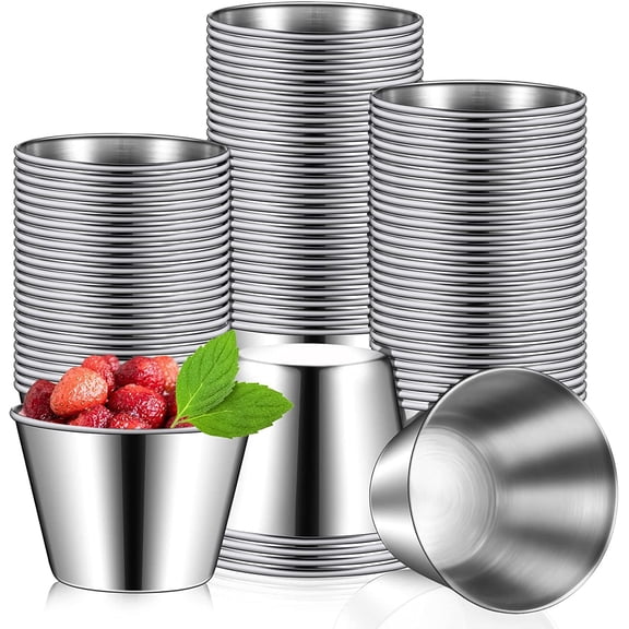 YANGLI 100-Pack 2.5 oz Stainless Steel Ramekins, Sauce Dipping Cups, Condiment Bowls for Restaurant, Party & Serving
