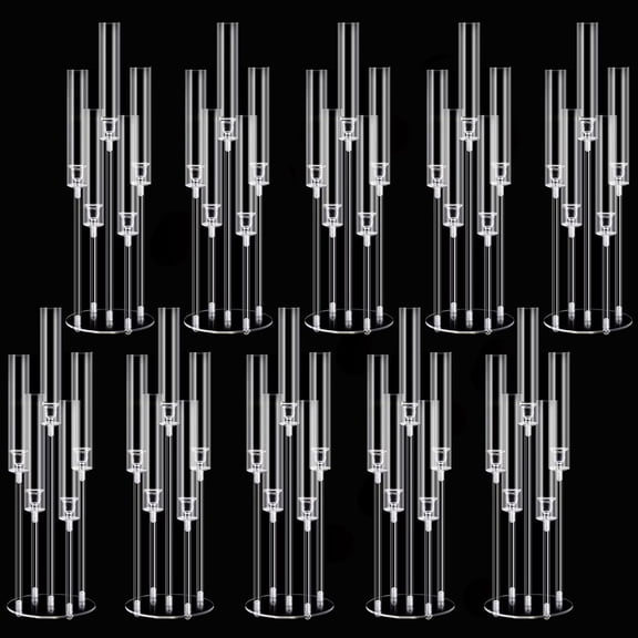 YANGLI 10PCS Clear Acrylic 5-Arm Candelabra, 26" Tall Table Centerpiece for Wedding/Party/Dinner/Fireplace, Fits 0.87" LED