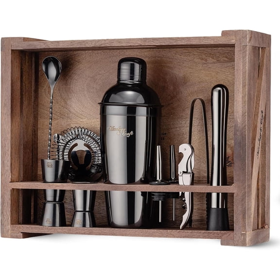 YANGLI 11-Piece Cocktail Shaker Set with Stand – Gun-Metal Black Stainless Steel Bar Tools
