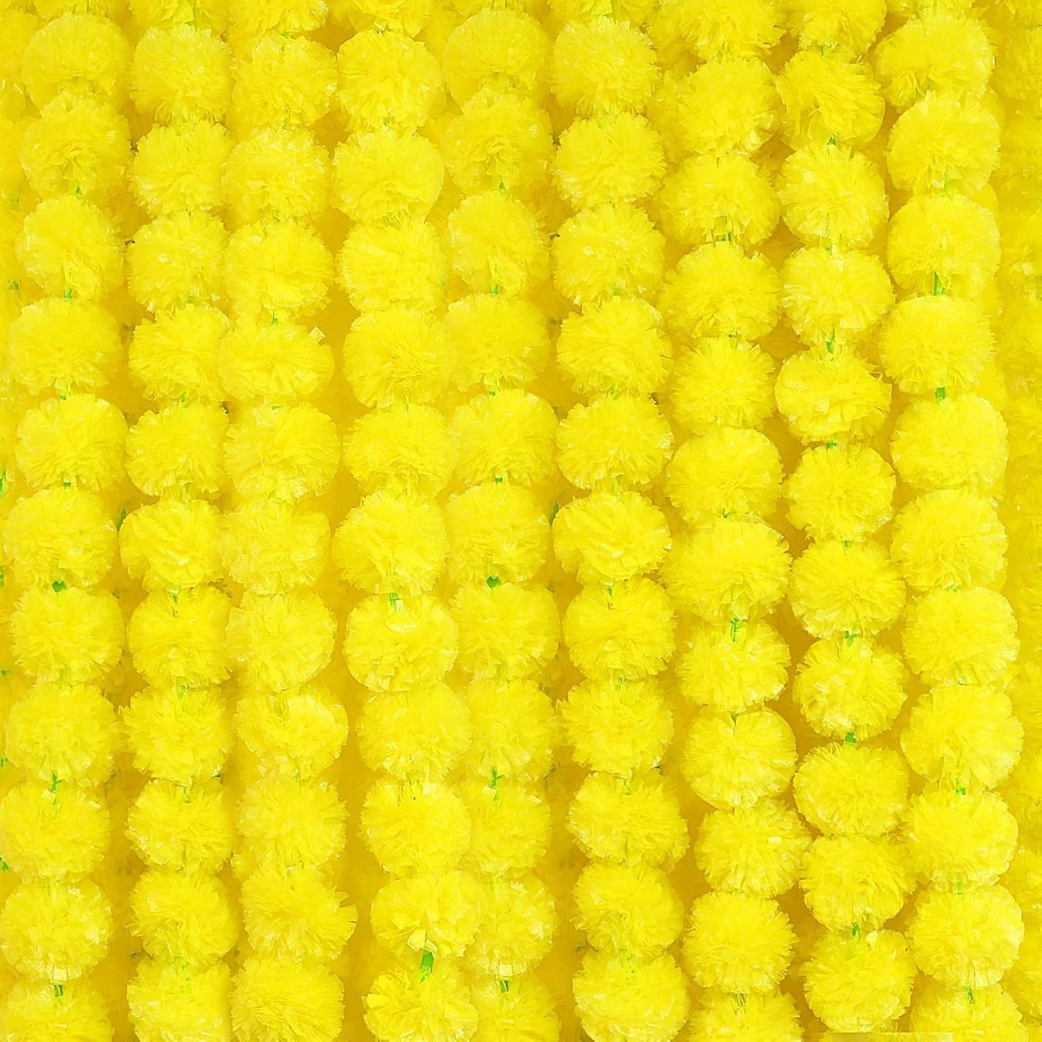 YANGLI 12-Piece Marigold Garland 5ft, Artificial Marigold Flowers Garland Bulk for Diwali Indian Decorations, Pooja, Dia de Los Muertos & Wedding Party, Yellow