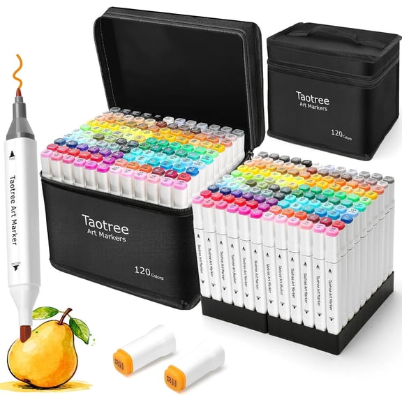 YANGLI 120-Color Alcohol Markers Set with Case & Holders, Dual Tip Markers