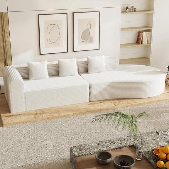 YANGLI 134" Modern Sectional Couch for Living Room, 1400LBS Oversized Modular L-Shaped Curved Sofa w/ 3 Pillow Bolsters, Large Comfy Cloud Couch, Beige