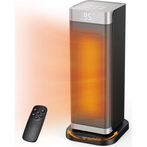 YANGLI 1500W Electric Heater with Thermostat, 70° Oscillation & Remote, 3 Modes
