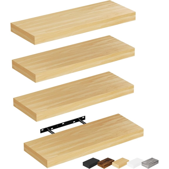 YANGLI 16 Inch Floating Shelves Set of 4 - Maple Wood Wall Shelf
