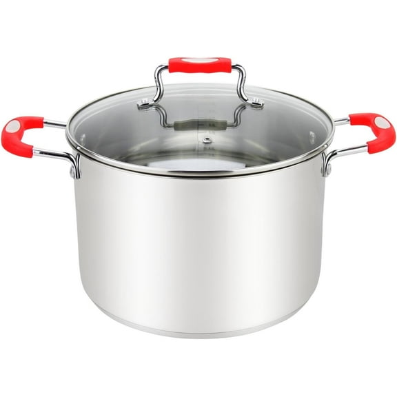 YANGLI 17-Quart Stainless Steel Stock Pot with Clear Glass Lid, Large Cooking Pot with Measurement Markings & Steam Hole, Induction Gas Electric Compatible