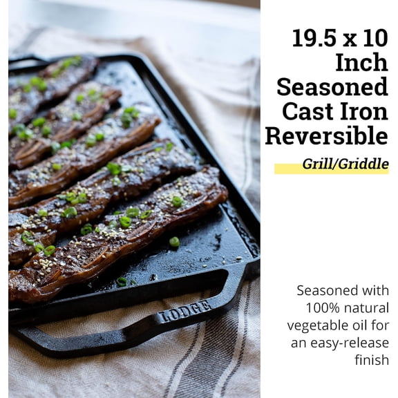 YANGLI 19.5x10 Inch Cast Iron Reversible Griddle, Double Burner Size