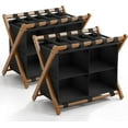 thumbnail image 1 of YANGLI 2-Pack Bamboo Luggage Rack with 4 Storage Compartments, Foldable Suitcase Stand, 150 lb Capacity, Space-Saving, for Guest Room, 1 of 5