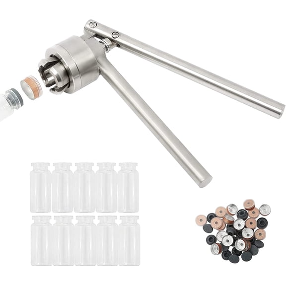 YANGLI 20mm Manual Vial Crimper  Hand Sealer with 10 Sets of 10ml Vials, Stoppers & Caps