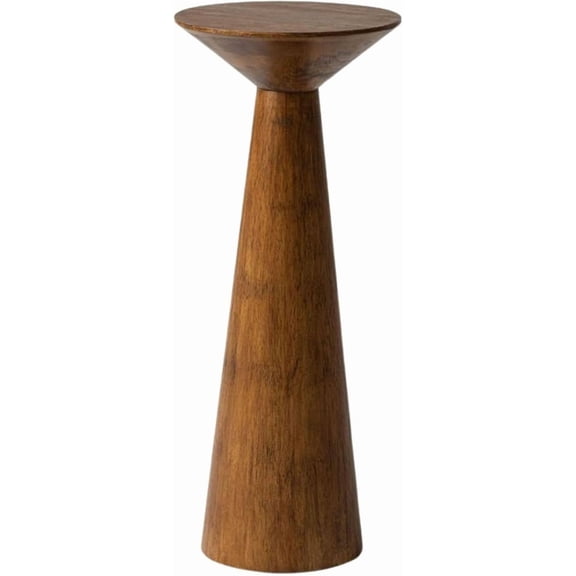 YANGLI 22.8" Tall Round Martini End Table, Walnut, Solid Pine Wood Pedestal Accent Drink Stand with Tapered Base, Farmhouse Modern for Living Room/Bedroom/Small Spaces