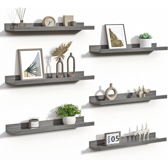 YANGLI 23.6 Inch Floating Shelves Set of 6 - Wall Mounted Wood Shelf, Grey