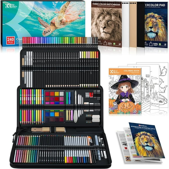 YANGLI 240-Piece Art Supplies Drawing Kit with 3 Sketchbooks & Multi-Type Pencils