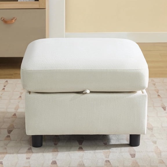 YANGLI 25" Square Storage Ottoman for Modular Sectional Sofa, Convertible Couch Footrest w/ Hidden Compartment, Chenille Upholstered, Coffee Table & Extra Seating, Beige