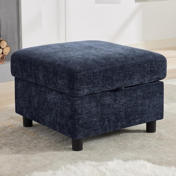 YANGLI 25" Square Storage Ottoman Module for Modular Sectional Sofa, Living Room Coffee Table Footrest, Chenille, Navy