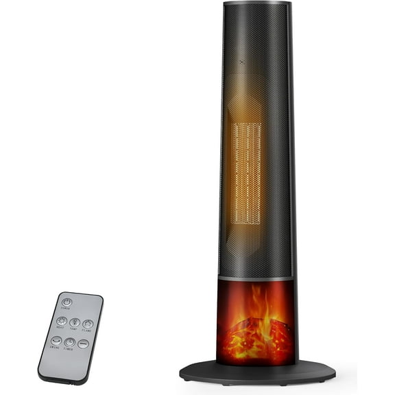 YANGLI 25" Tower Heater with 3D Flame Effect, Remote & Adjustable Thermostat