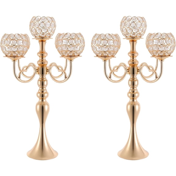 YANGLI 2PCS Gold 5-Arm Tabletop Candelabra, 21.5" Tall w/ Heart-Shaped Decor, Centerpiece for Home/Wedding