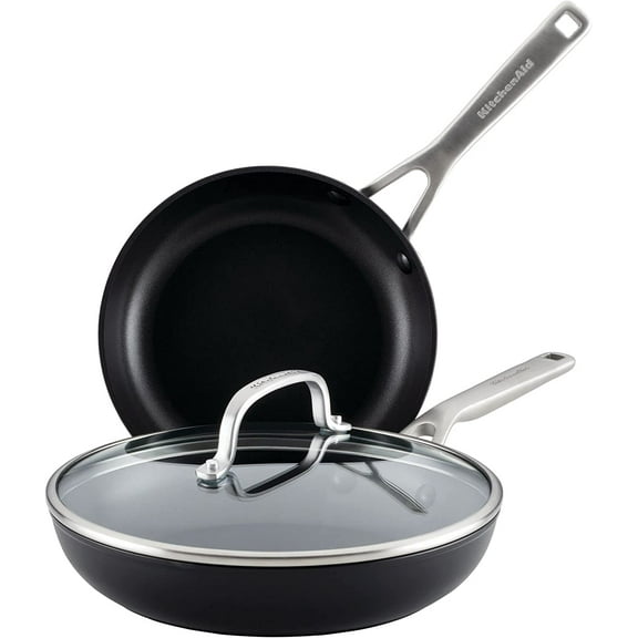YANGLI 3-Piece Hard Anodized Nonstick Fry Pan Set | 8 & 10 Inch Skillets with Lids, Oven & Dishwasher Safe