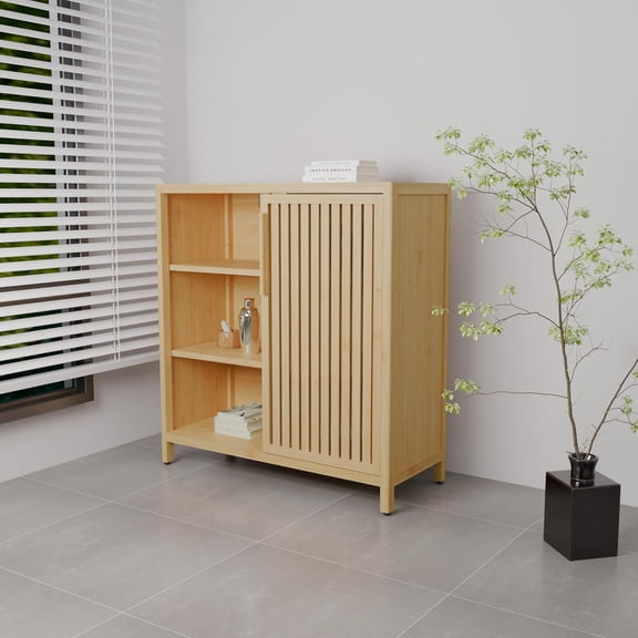 YANGLI 31" 2-Open-Shelves Bathroom Vanity Set Freestanding, Easy Assembly, Vertical Storage Natural