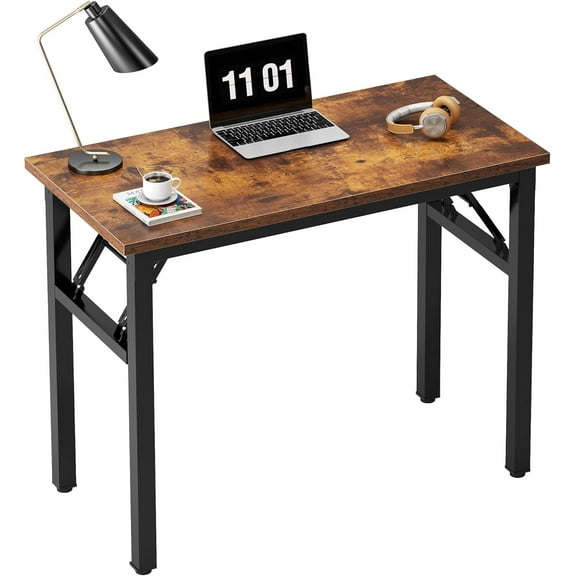 YANGLI 31.5" Folding Computer Desk, Foldable Office Writing Table for Small Space, Rustic Brown