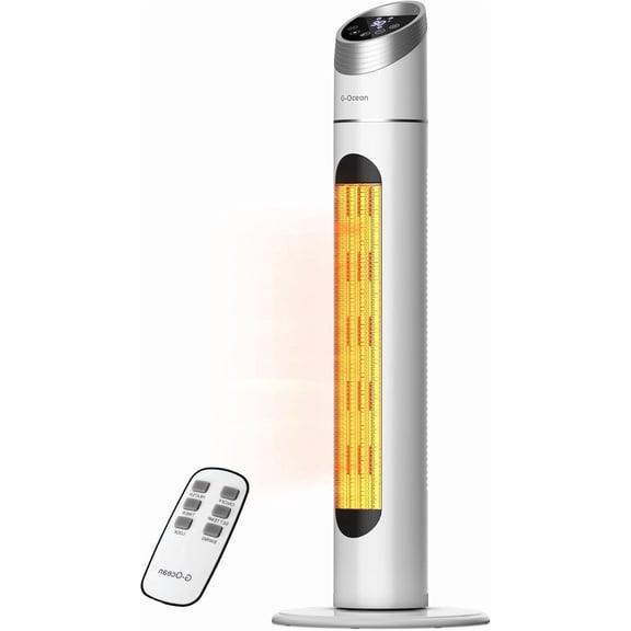 YANGLI 34" Tower Heater for Large Room, 1500W with Remote & 70 Oscillation, White