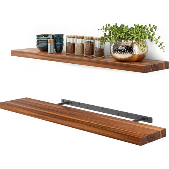YANGLI 36 Inch Wood Floating Shelves Set of 2 - Rustic Farmhouse Acacia Wood