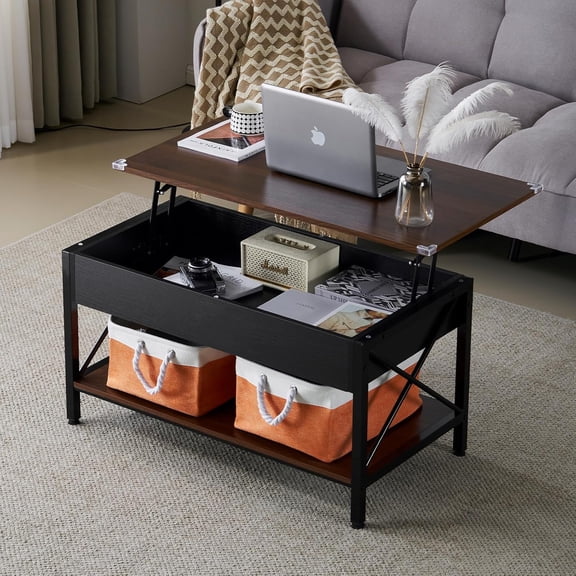 YANGLI 36" Lift Top Coffee Table with Storage, Rustic Espresso with Free Cloth Storage Bins for Living Room, Small Side Table for Small Space, Minimalistic, Espresso