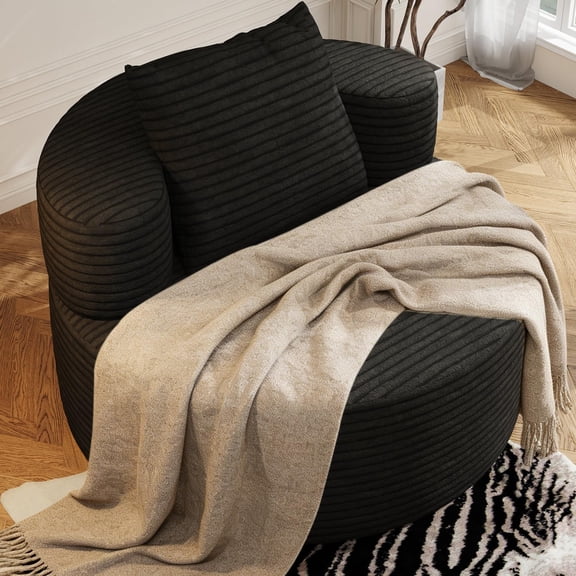 YANGLI 37.4" Boneless Round Chair, Oversized Chaise Lounge Cloud Chair, Upholstered Corduroy Deep Seat Accent Chair, No Assembly, for Living Room/Bedroom/Apartment