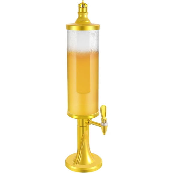 YANGLI 3L Beer Tower Dispenser w/ LED Color Changing Lights & Ice Core, Gold Portable Draft Beer Dispenser for Parties, Bar, Home, BBQ, Camping