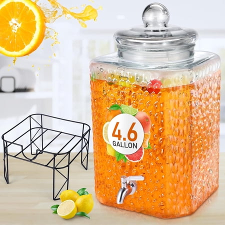 YANGLI 4.6-Gallon Glass Beverage Dispenser with Stand, Stainless Steel Spigot & Glass Lid - Leakproof