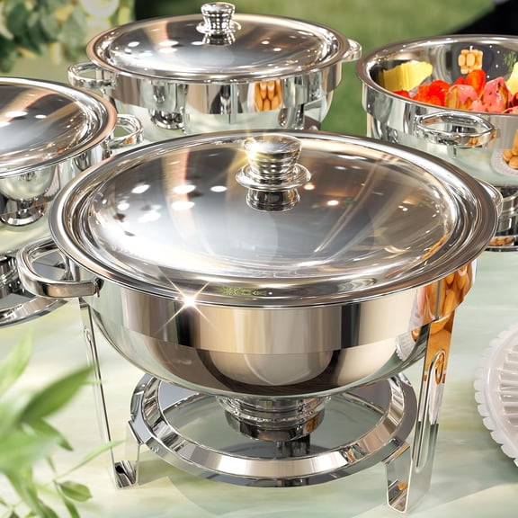 YANGLI 4-Pack 6QT Chafing Dish Set | Tool-Free Assembly & Mirror Finish, Complete Round Buffet Warmers