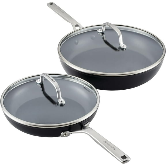 YANGLI 4-Piece Hard Anodized Nonstick Fry Pan Set | 10 & 12 Inch with Tempered Lids, Induction, Oven & Dishwasher Safe