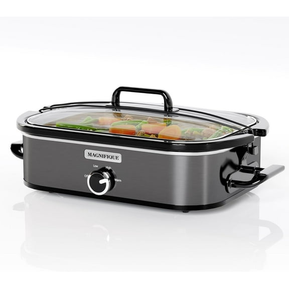 YANGLI 4-Quart Slow Cooker, Manual Warm Setting, Ceramic Crock, Dishwasher Safe, Stainless Steel