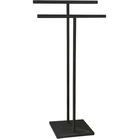 YANGLI 40 Inch Free Standing Towel Rack with Marble Base, Double-T Shape, SUS304 Matte Black, Bathroom Floor Stand