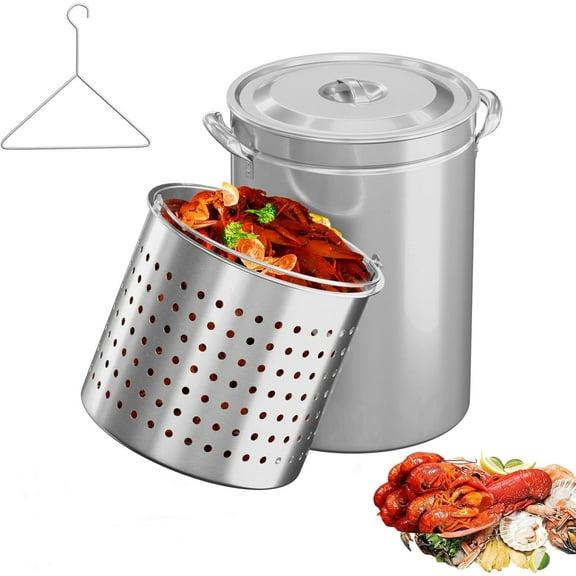 YANGLI 44-Quart Turkey Fryer Pot with Steamer Basket, Stainless Steel Seafood Boil-Pot with Lid & Lifting Hook for Lobster Crab Shrimp Outdoor Cooking