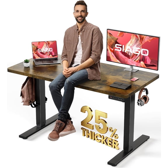 YANGLI 48"x24" Electric Standing Desk, 3 Memory Preset, Cable Management, Adjustable Height Rustic Brown