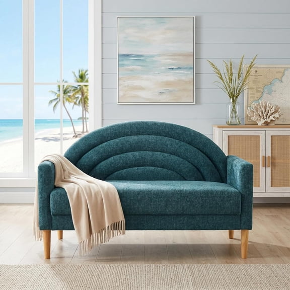 YANGLI 49" Small Loveseat Sofa for Small Spaces, Mid-Century Modern, Linen Upholstered w/ Wood Frame, Mini Couch for Living/Bedroom/Office, Easy Assembly, Turquoise